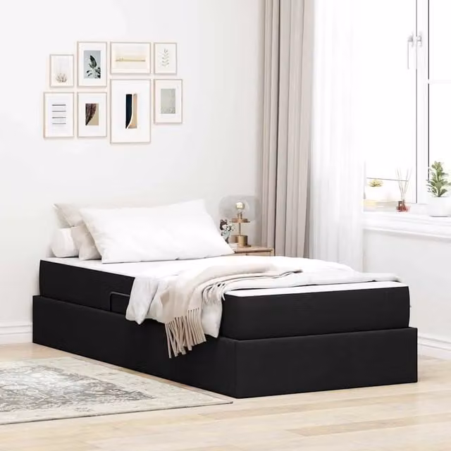 Letto moderno con contenitore e materasso vidaXL nero L: 90 cm, P: 200 cm, H: 43.5 cm – 1