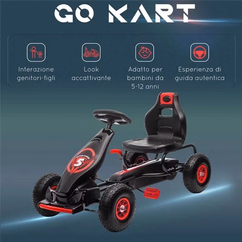 Go Kart a pedali per bambini rosso e nero con sedile regolabile L: 121 cm, P: 58 cm, H: 61 cm – 2