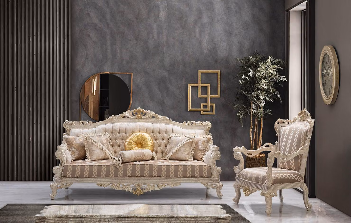 Sofagarnitur Klassische Luxus Sofas Sessel Wohnzimmer set 3+1 Sitz Chesterfield