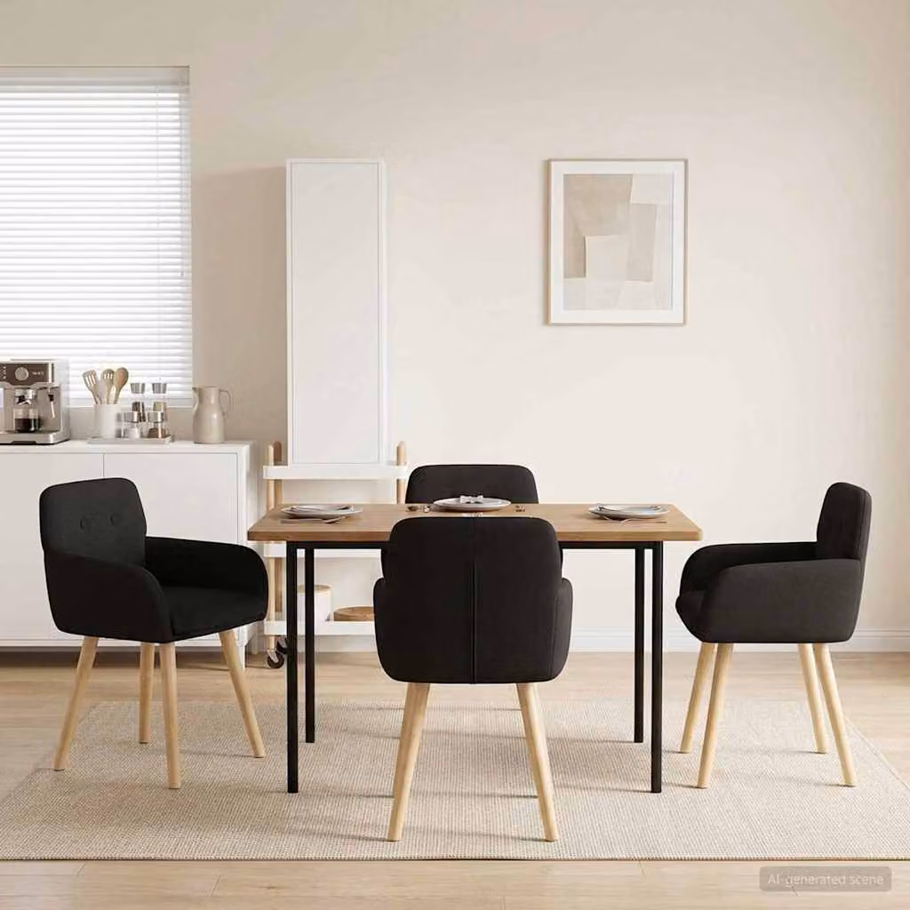 Set di 4 sedie da pranzo moderne vidaXL in tessuto bouclé nero con gambe in legno e metallo L: 59 cm, P: 56,5 cm, H: 85 cm
