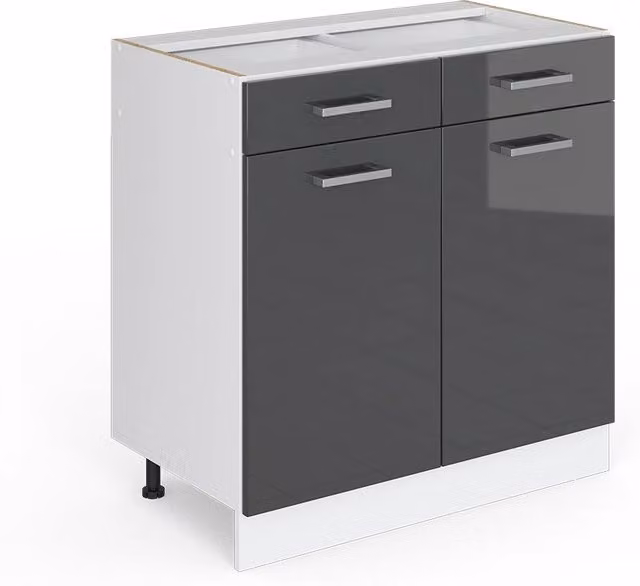 Base cucina universale R-Line Vicco in antracite lucido con ante e cassetti, senza piano di lavoro, L: 80 cm