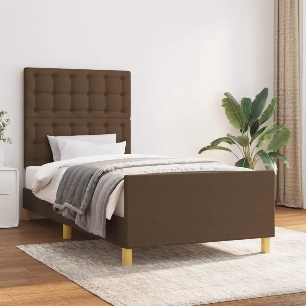 Letto singolo per adulti in legno di larice e tessuto marrone con rete a doghe fisse L/P/H: 200 x 90 x 128 cm – 2
