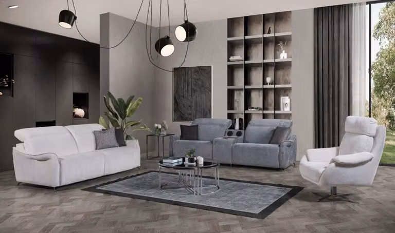 Luxuriöses Wohnzimmer Set 2x 3 Sitzer Sofas mit Musiksystem und Sessel