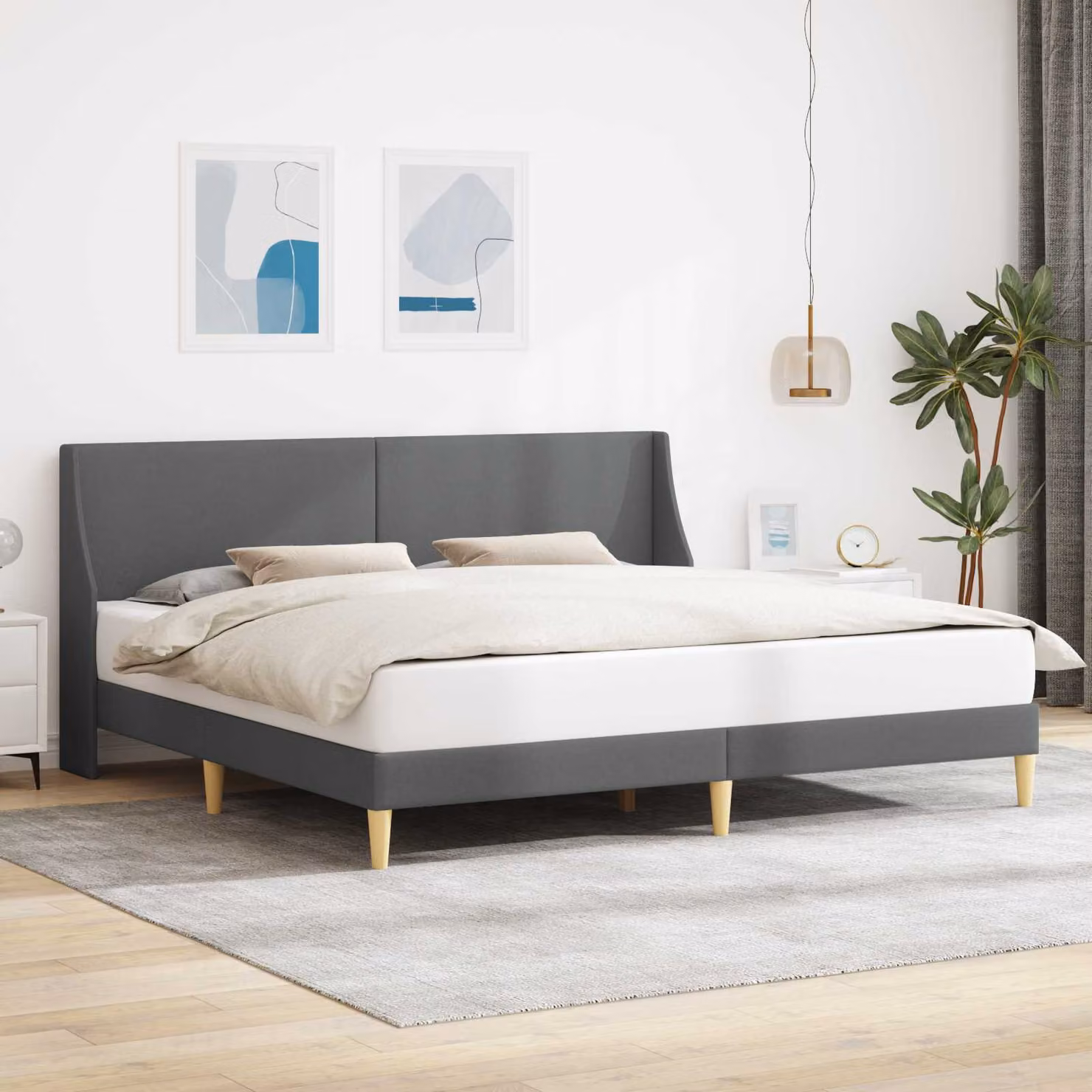Struttura del letto moderna vidaXL in legno ingegnerizzato e tessuto grigio con doghe a arco