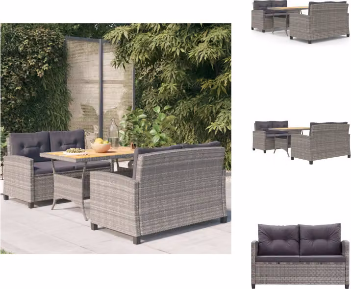 vidaXL Set da pranzo da giardino a 3 pezzi con cuscini grigi in poly rattan - Set di mobili da giardino