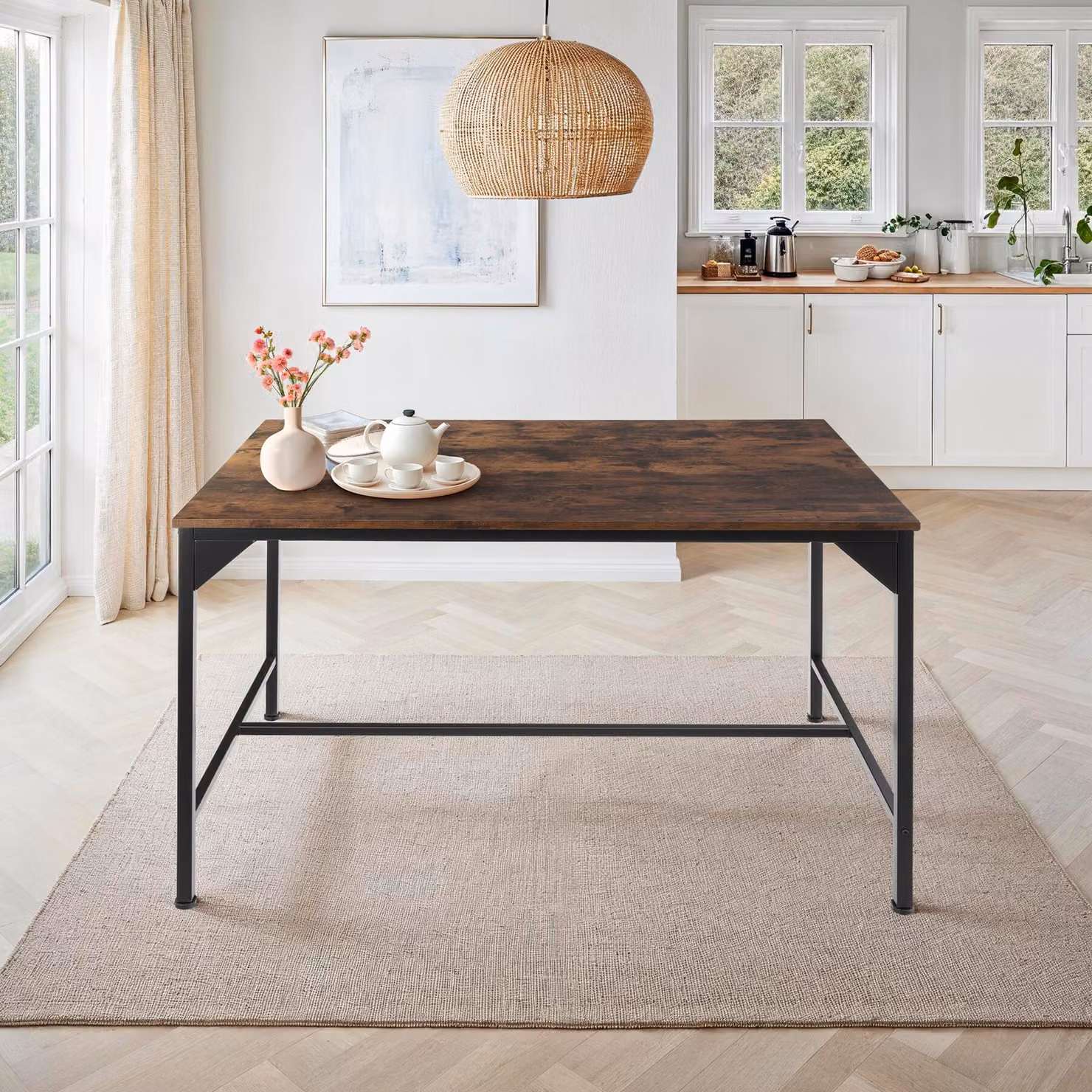 Tavolo da pranzo rettangolare TecTake GmbH in stile industriale, colore marrone, L: 150 cm, P: 75 cm, H: 75 cm – 2