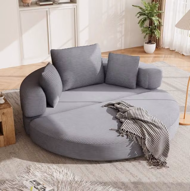 Divano letto pieghevole multifunzione 2 in 1 173 x 176 cm; tessuto cord grigio
