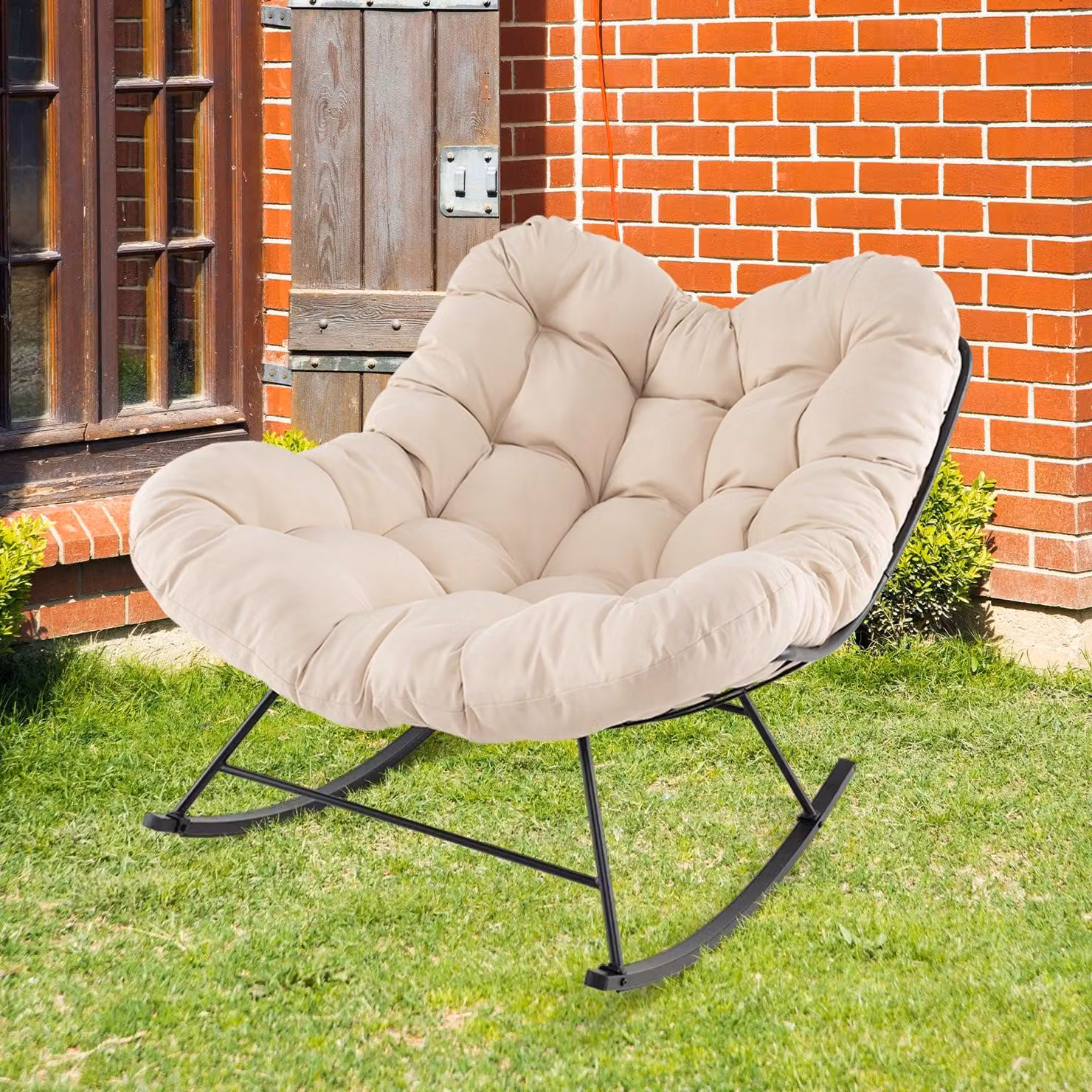 Sedia a dondolo - Sedia sospesa - Sedia papasan - Sedia in rattan - Poltrona a forma di uovo di grandi dimensioni