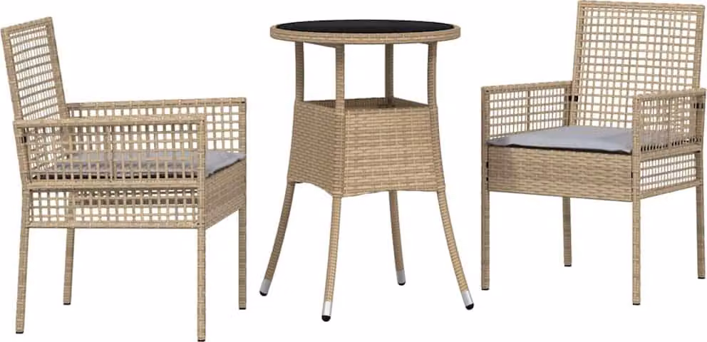 Set da Pranzo per Giardino 3 pcs Beige polyrattan
