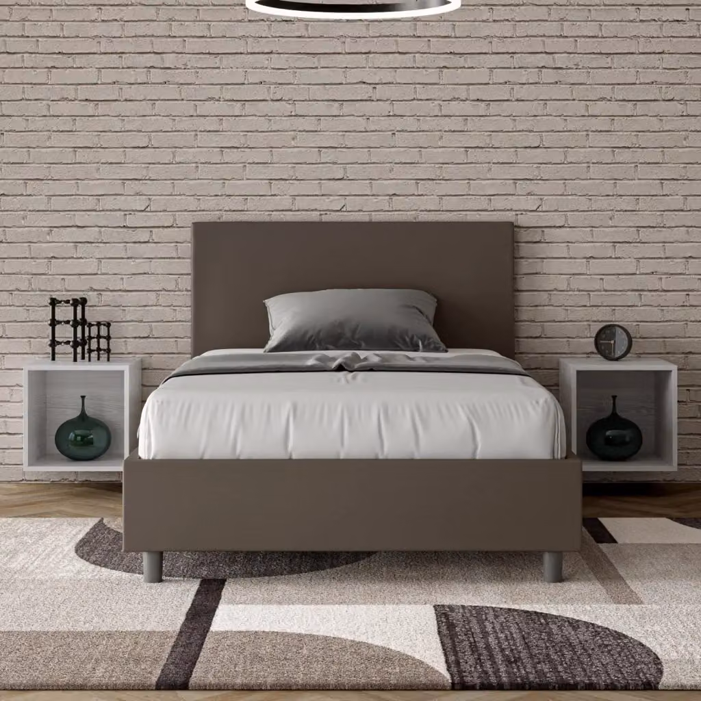 Letto contenitore moderno Giordanoshop con base a sollevamento in tessuto beige e grigio L/P/H: 222 x 135 x 106 cm – 2