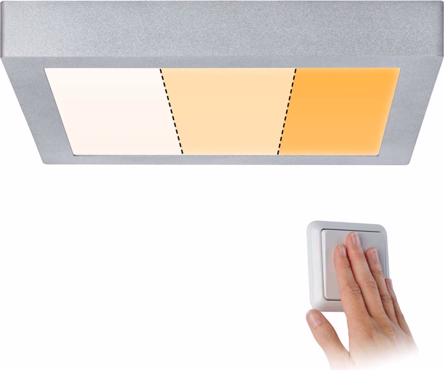 Lampada da soffitto Carpo panele LED pannello WarmDim 300x300mm 16W cromo 230V metallo