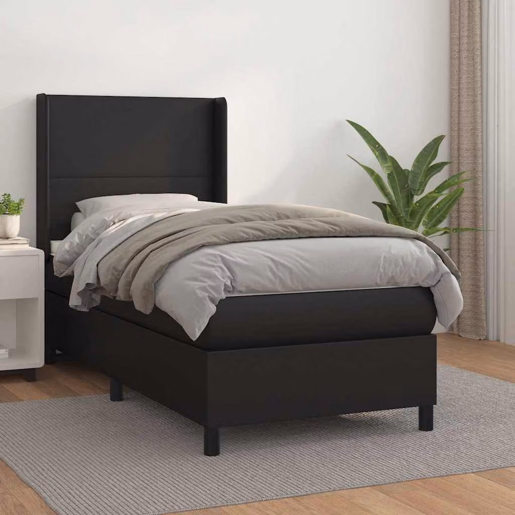 Giroletto a Molle con Materasso vidaXL in Similpelle Nero 90x190 cm – 1