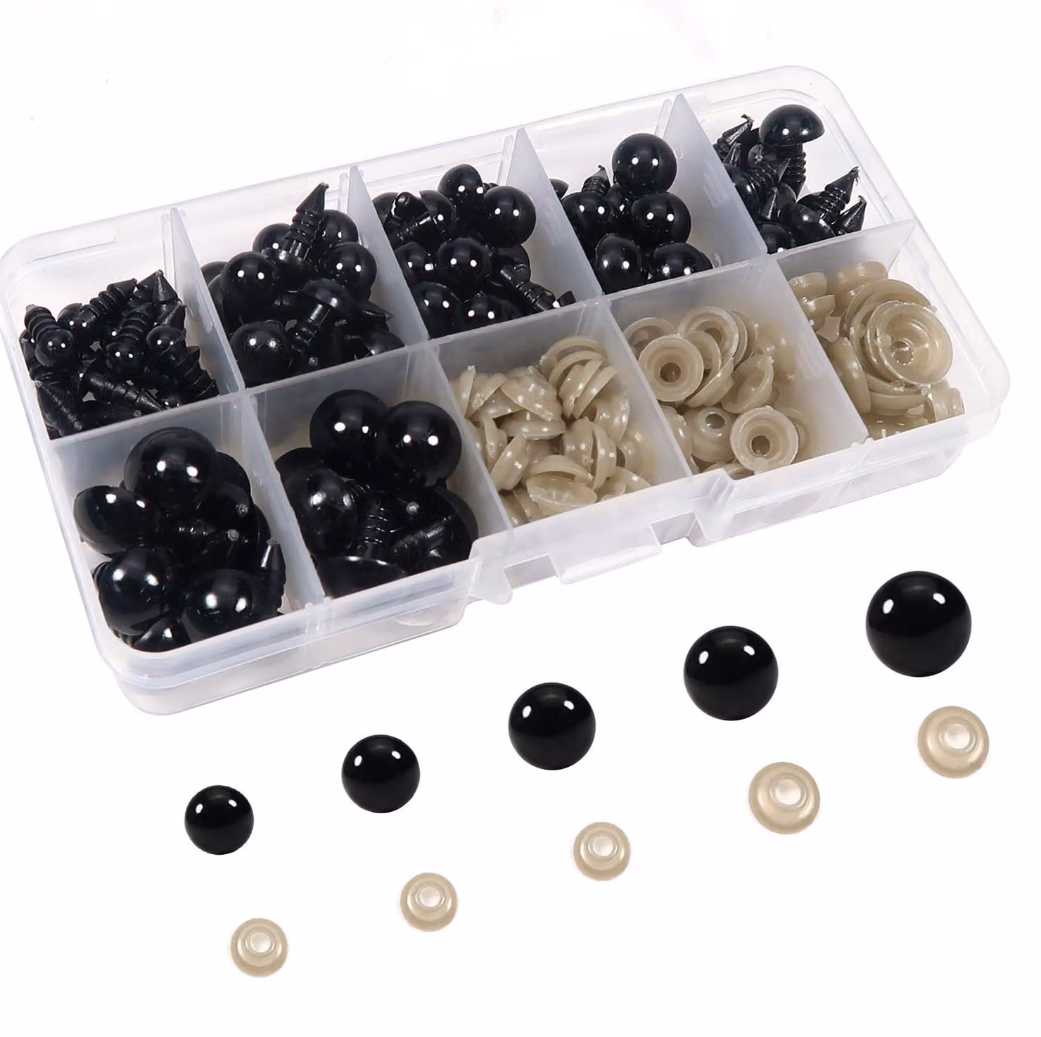 Occhi di sicurezza, 100 pezzi, da 6 a 12 mm, neri, in plastica