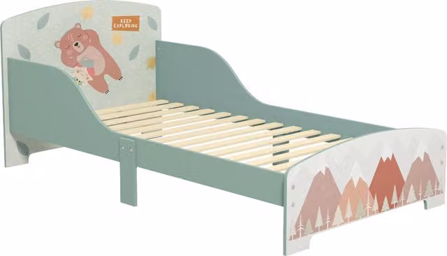 Letto per bambini ZONEKIZ con bordi rialzati e fantasia animal print, Verde, L 140 cm x P 70 cm