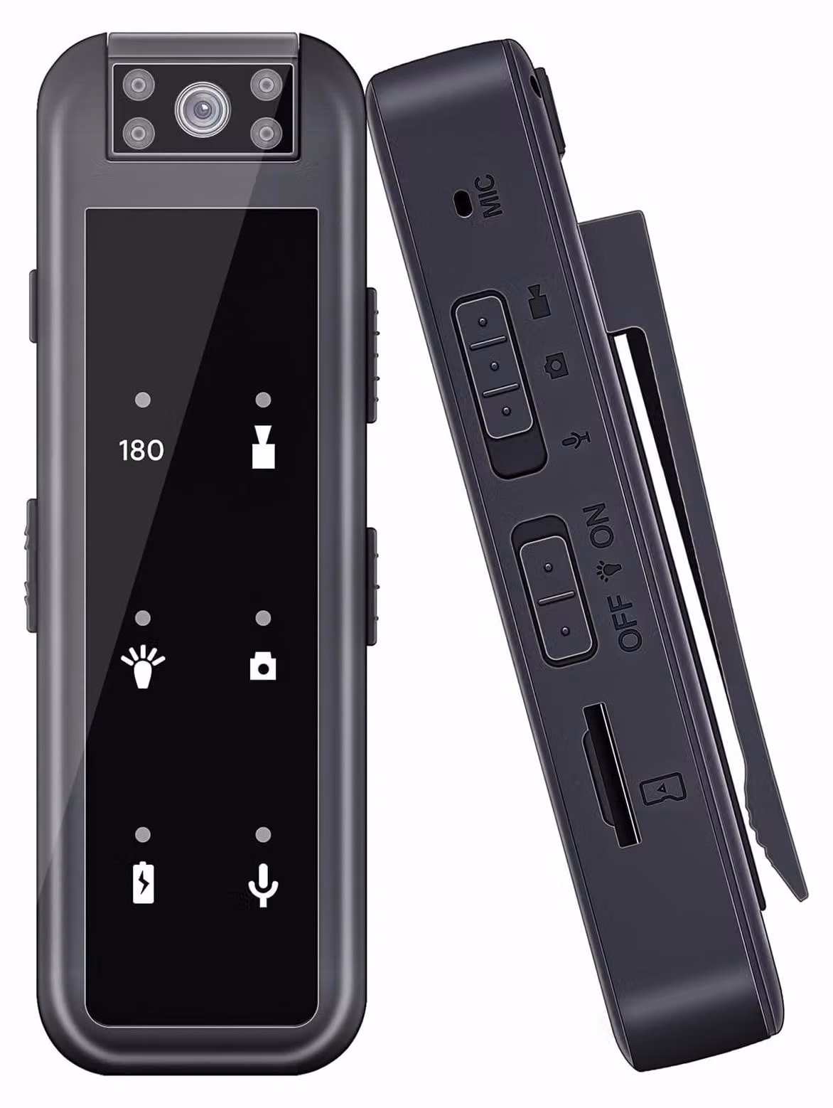 Mini telecamera rotante con obiettivo 180°, ideale per l'uso su body cam, con memoria da 64G, registrazione video e audio in HD 1080P