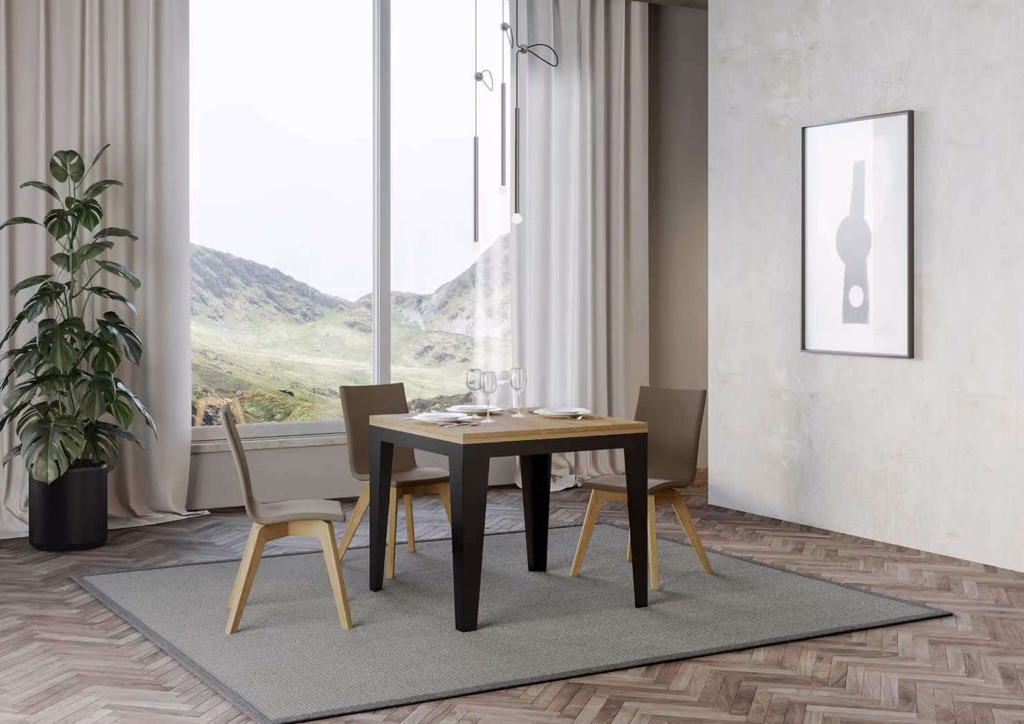 ITAMOBY - Tavolo apribile 90/180x90 cm Flame Libra quercia natura telaio antracite