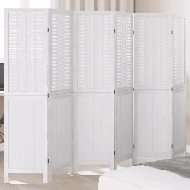 Paravento Divisorio per Ambienti in Legno di Bamboo Bianco con Design Scandinavo H: 160 cm, L: 215 cm