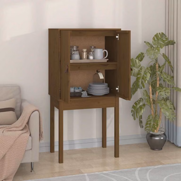 Credenza vidaXL in legno massello di pino color marrone ambra, stile rustico, L 60 cm x P 40 cm x H 120 cm