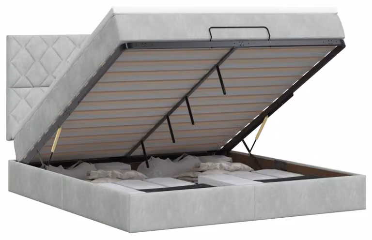 Letto imbottito in stile ottomano, grigio chiaro, 160 x 200 cm, rivestito in velluto