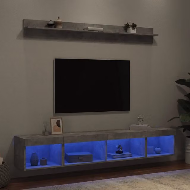 Mobili TV a Muro con LED 5 pz-Credenza per TV sospesa Grigio Cemento Legno Multistrato 178281