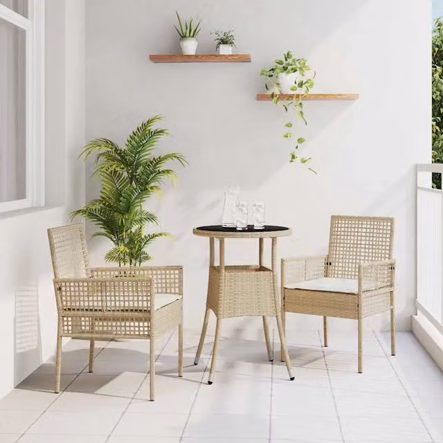 Set da pranzo per giardino e terrazzo vidaXL in polyrattan beige e bianco con piano in vetro – 1