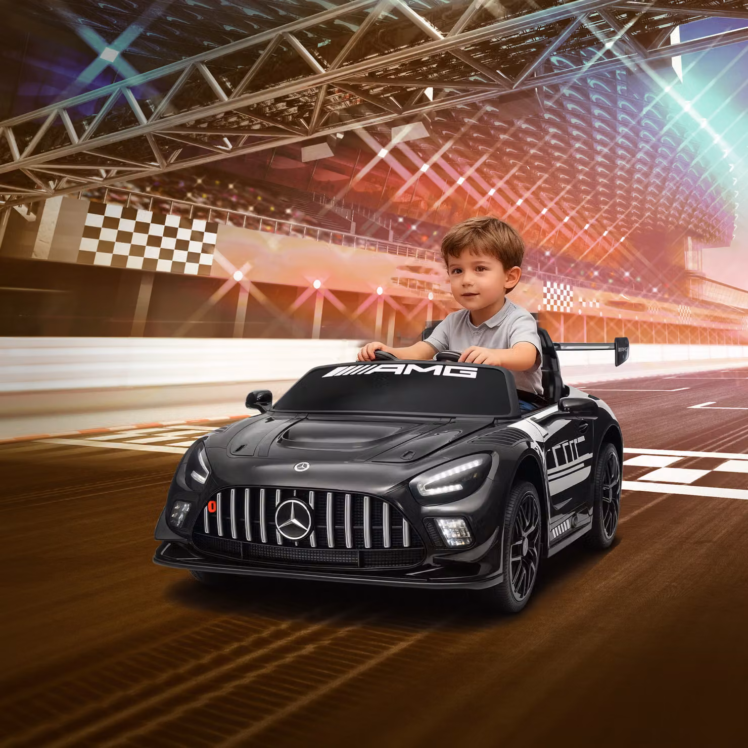 Auto elettrica Mercedes AIYAPLAY per bambini con batteria 12V, luci LED e funzione musicale, colore Nero – 2
