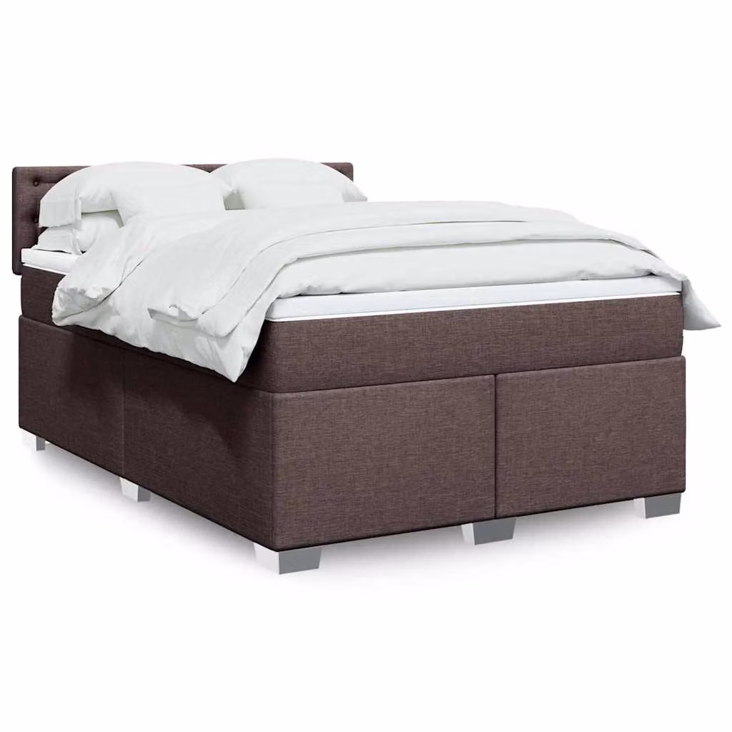 vidaXL Giroletto a Molle con Materasso in Tessuto Marrone e Bianco L/P/H: 140 x 190 cm