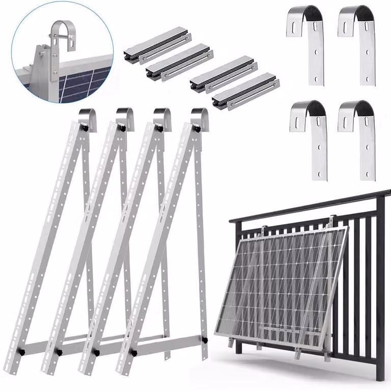 Supporto per impianto solare da balcone, 118 cm, per 2 pannelli solari. Supporto regolabile per pannelli fotovoltaici da installare su balconi, con angolo di inclinazione regolabile da 0° a 90°