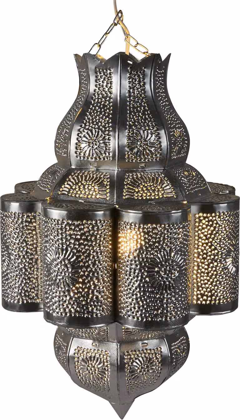 Lampada Harun in argento 45cm | Plafoniera marocchina in metallo