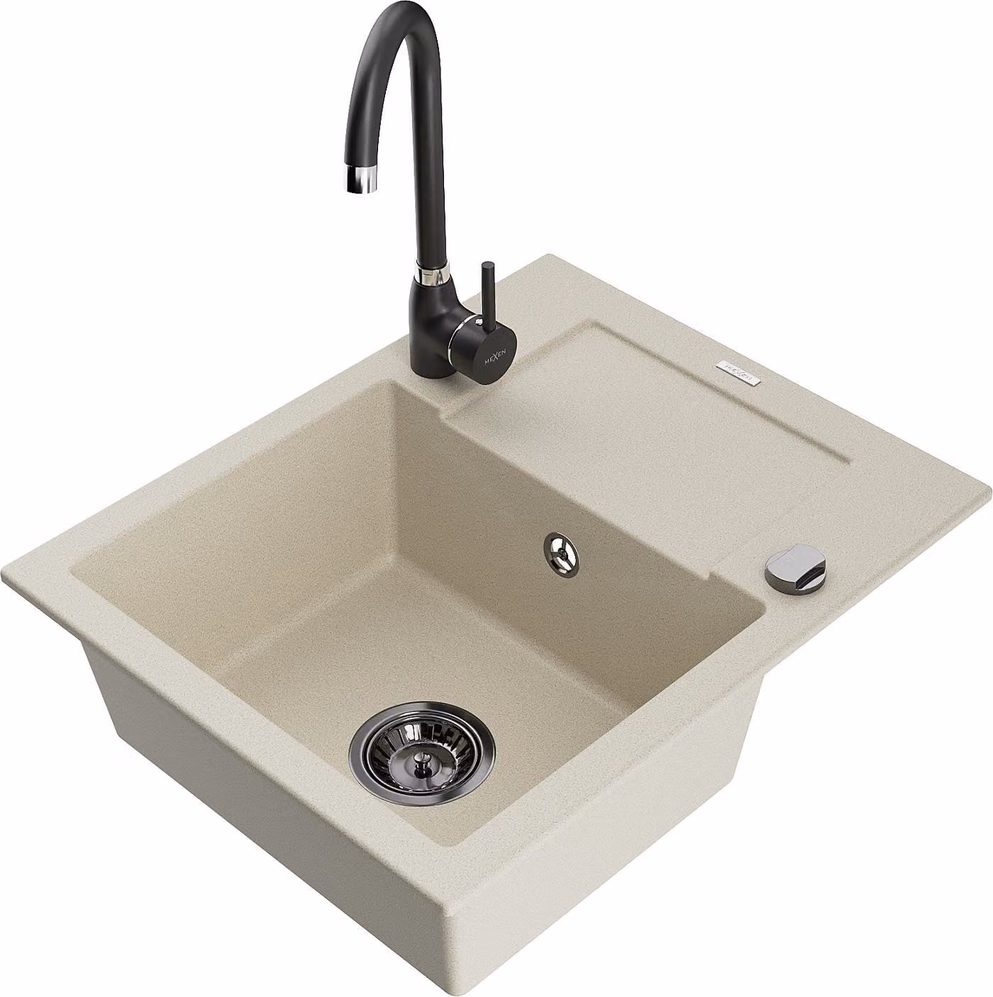 Mexen Enzo lavello in granito 1 vasca con sgocciolatoio e rubinetto cucina Telma, beige - 6506-69-670200-70