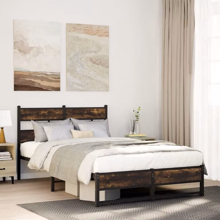Giroletto in metallo vidaXL senza materasso, colore rovere fumo, L 200 x P 120 cm