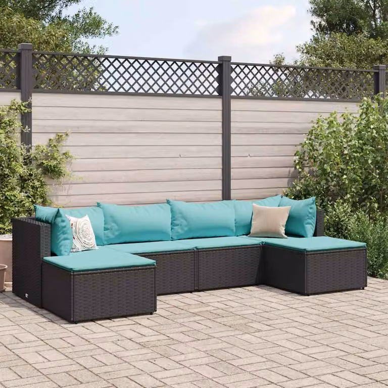 vidaXL Set di Mobili da Giardino a L con Cuscini Blu e Nero, 6 Pezzi in Polyrattan e Acciaio Verniciato a Polvere
