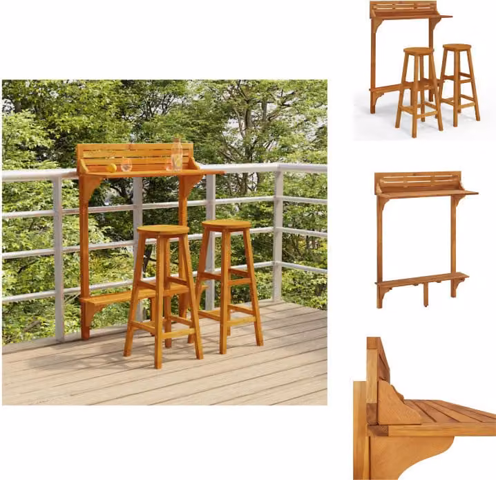 vidaXL Set bar da balcone 3 pezzi in legno massiccio di acacia - Set di mobili da giardino
