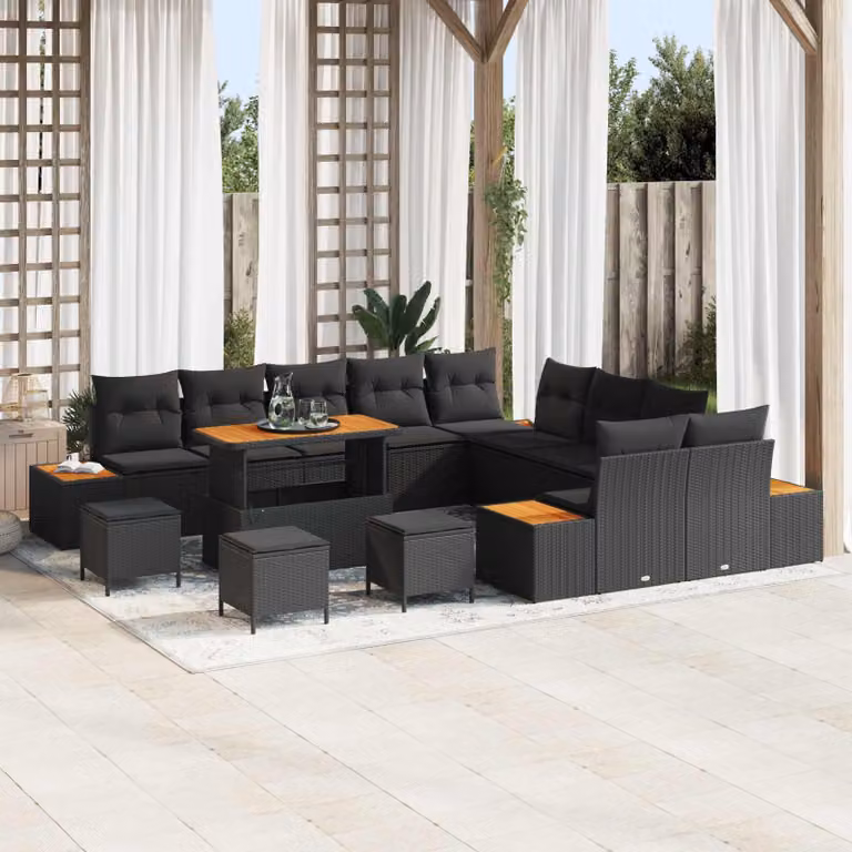 Maison Exclusive - Set da giardino composto da 14 pezzi, divano in rattan sintetico nero
