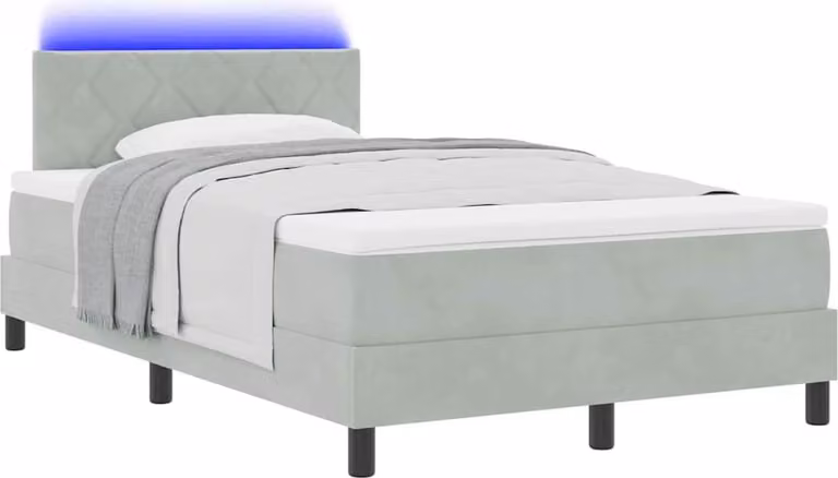 Letto a Sorgente LED con led Grigio chiaro 120 x 190 cm Velluto