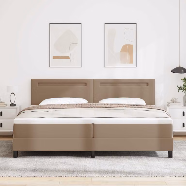 Letto a molle moderno vidaXL in pelle sintetica color marrone con molle a tasche individuali L/P/H: 200 x 200 x 203 cm