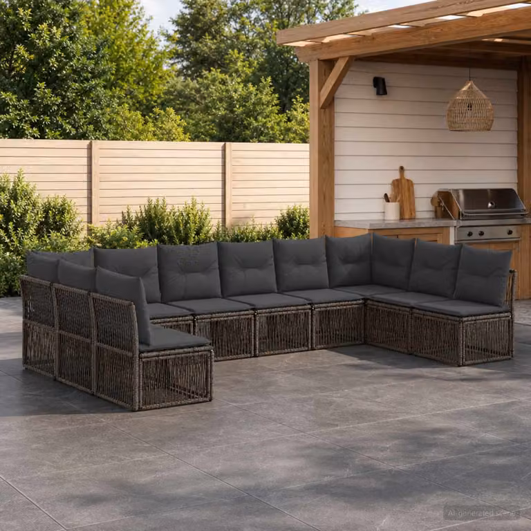 Set Divano da Giardino vidaXL 10 pz Grigio in Polyrattan con Cuscini e Struttura in Acciaio