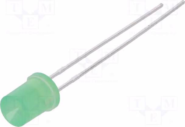 5 LED da 5 mm, angolo di emissione 150°, colore verde, tensione di funzionamento 1,8÷2,6V, corrente 20mA, intensità luminosa 45÷55 mcd: LED concavi LL-503GD2K-1A, componenti a foro passante (THT)