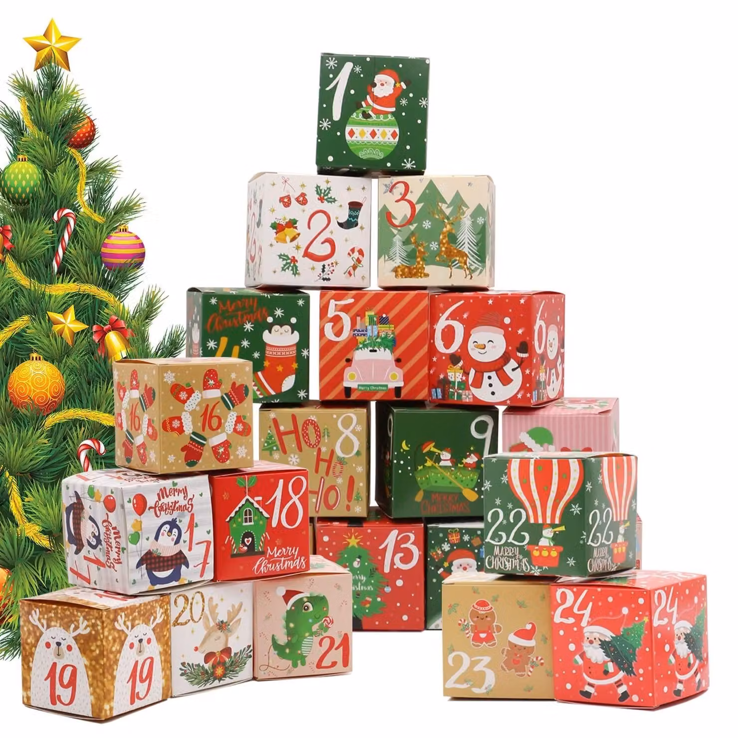 Calendario dell'Avvento fai-da-te con 24 piccoli contenitori riutilizzabili