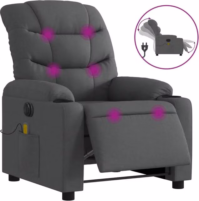 Poltrona | Sedia Relax Reclinabile Massaggio Elettrica Grigio Scuro Tessuto