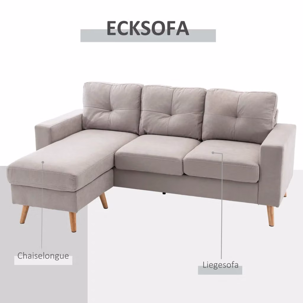 Divano angolare MIVRAY a 3 posti con chaise longue reversibile in tessuto, cuscini sfoderabili e struttura in legno, H 85 x L 193 x P 136 cm – 2