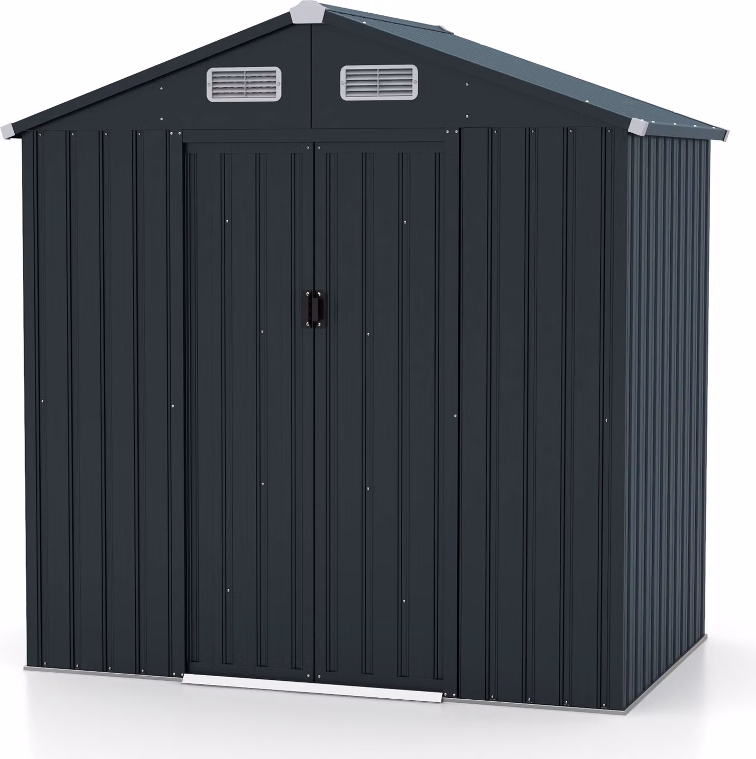 Capanno da giardino in metallo COSTWAY, 182x129x197cm, 3,25 m³, capanno per attrezzi con tetto inclinato e 2 porte scorrevoli, capanno per attrezzi con serratura, capanno da giardino grigio scuro