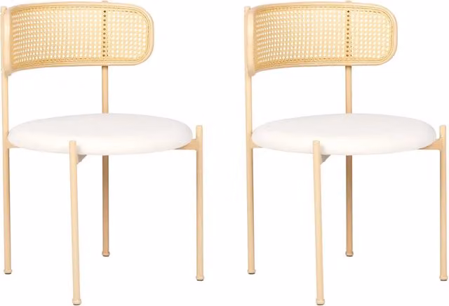 Set di 2 sedie da salotto BELIANI con seduta in tessuto beige e struttura in metallo effetto legno chiaro stile retrò