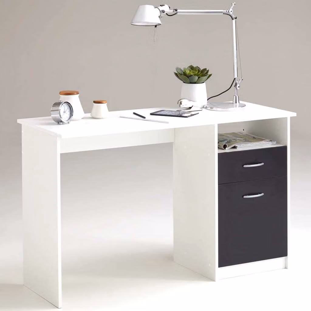 FMD Möbel Scrivania JACKSON - bianco/ nero - Dimensioni: 123 cm x 76,5 cm x 50 cm; 3004-001