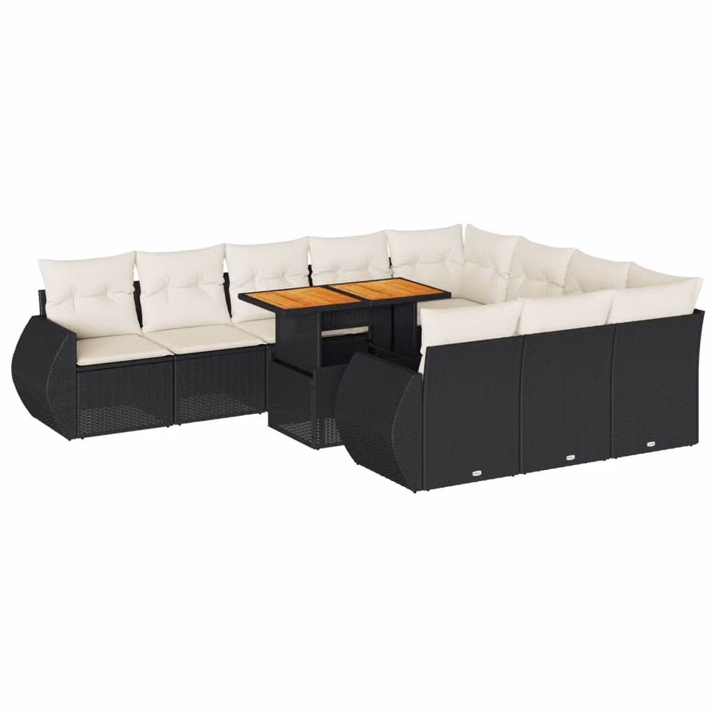 Set Divani da Giardino 11 pz con Cuscini in Polyrattan Nero