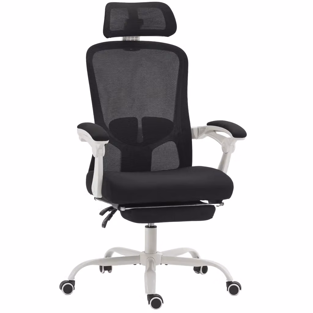 Sedia da Ufficio Ergonomica con Poggiatesta e Braccioli, Rivestimento in Tessuto, Nero, L: 66 cm, P: 64 cm, H: 110-118 cm – 2