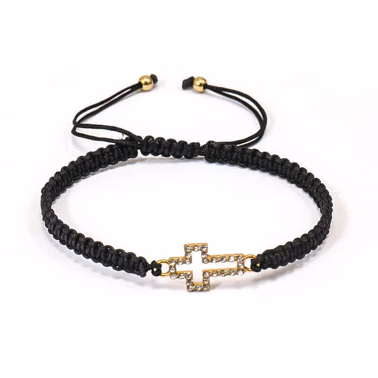 Bracciale in maglia con croce nera