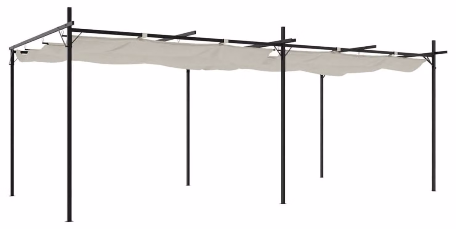 Pergola color crema con tetto scorrevole - 589x292x230 cm - Struttura in acciaio e alluminio