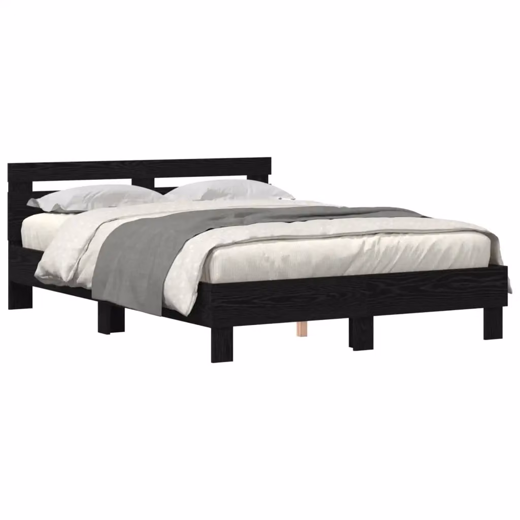 Struttura letto moderno vidaXL in legno Rovere e Nero con strisce LED e porte USB, L/P/H: 160 x 200 x 70 cm – 2