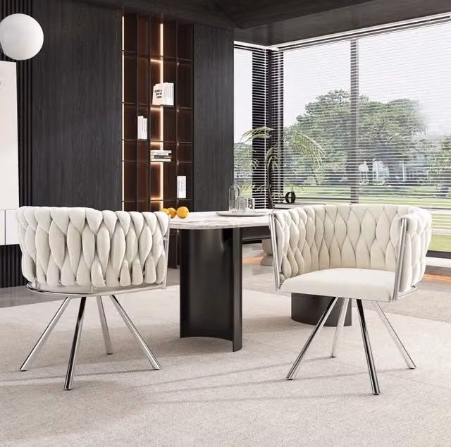Set di 2 sedie da pranzo girevoli 62.23x60.96x57.15 cm in velluto beige; argento